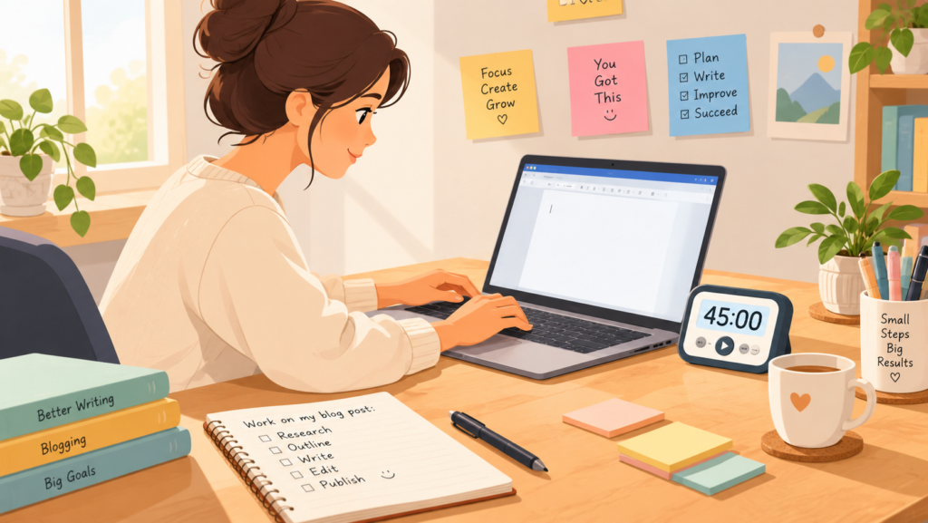 writing a first blog post draft with a timer