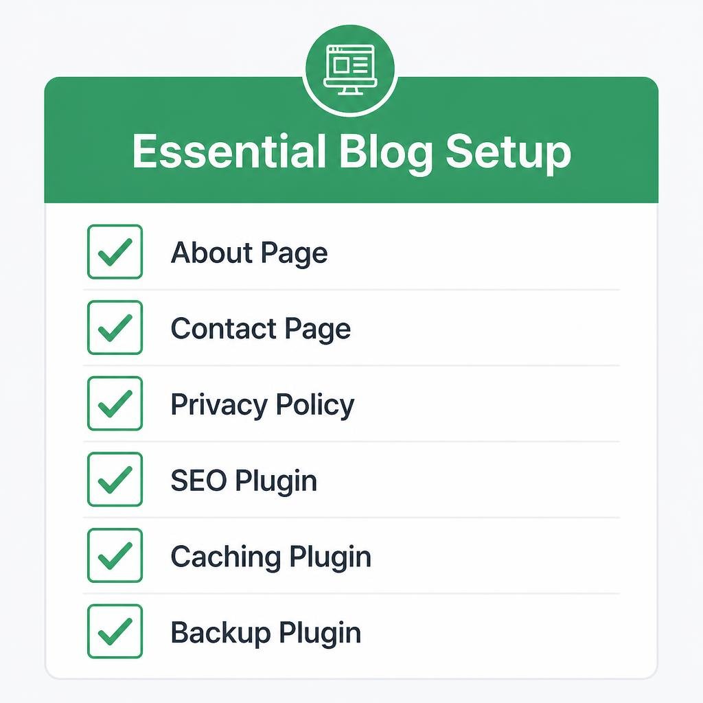 essential blog pages and plugins checklist.